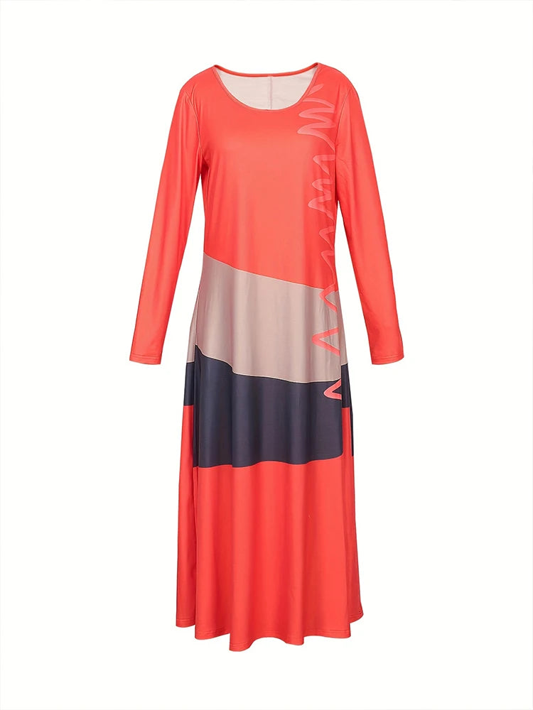 Bohemian O-Neck Maxi Dresses for Women, Long Sleeve, Vintage Patchwork, Daily, New, Autumn, 2024