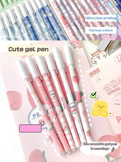 12PC 0.5mm Syringe Erasable Pen Korean Stationery Simple Kawaii Writing Pen Student Stationery Cultural and Educational Supplies
