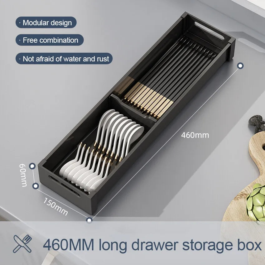 Utensil Drawer Organizer Kitchen Utensil Cutlery Tray Expandable Drawer Storage Retractable Under Cabinet Dish Drying Rack Shelf
