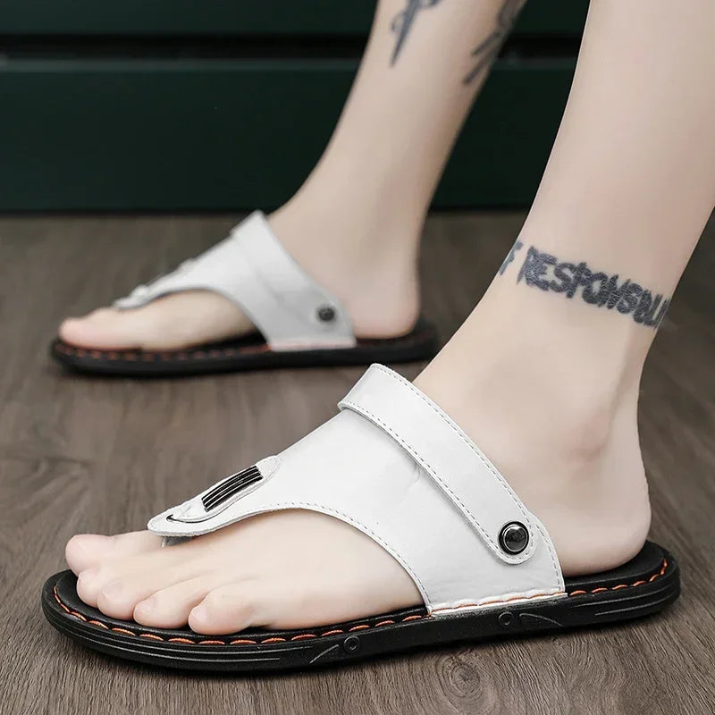 Flip Flops Flat Mens Sandals Summer Shoes Men Slippers Leather Mens Holiday Non-slip Flip Flops Huaraches Para Caballero