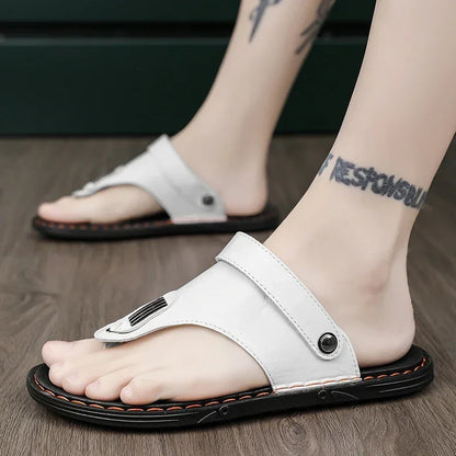 Flip Flops Flat Mens Sandals Summer Shoes Men Slippers Leather Mens Holiday Non-slip Flip Flops Huaraches Para Caballero