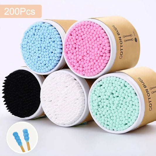 200pcs double layer disposable cotton swabs cosmetic cotton nose plugs ear plugs cleaning cotton swabs cotton spirals