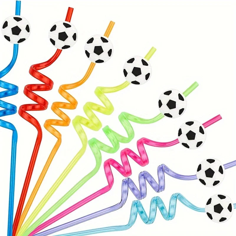8Pcs Reusable Soccer Party Straws for Soccer Party Favors, Soccer Themed Party Decorations for Sports Party Supplies for Kids ﻿