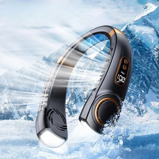 2025 Hanging Neck Fan Portable Bladeless Neck Fan Air Cooler Digital Display Rechargeable Air Conditioner Neck Ventilator