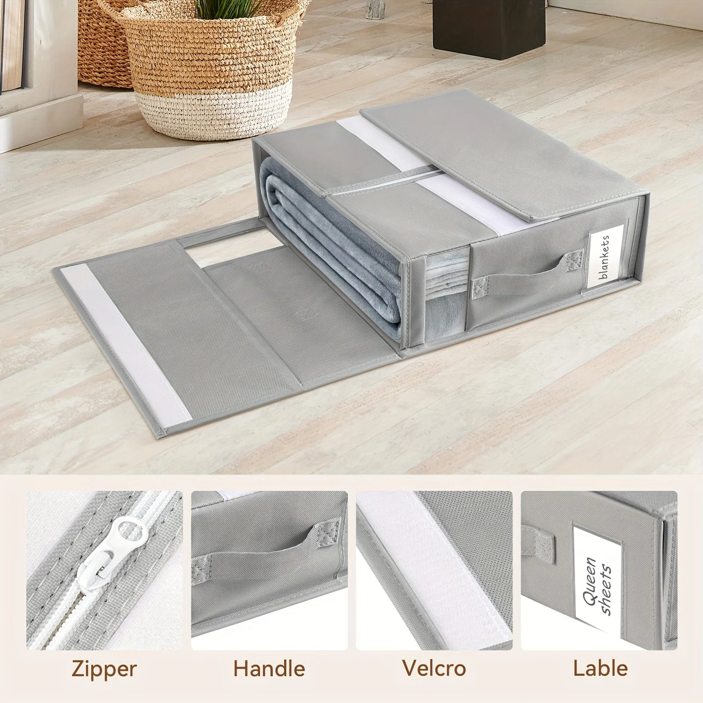 Bed Sheets Set Organizers Storage Linen Fabric Closet Organizers with Window Folding Bedding Storage Box for Pillow Organizer