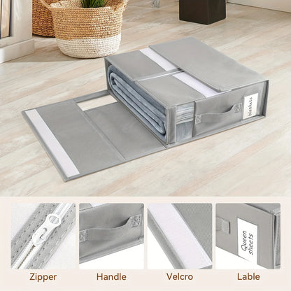 Bed Sheets Set Organizers Storage Linen Fabric Closet Organizers with Window Folding Bedding Storage Box for Pillow Organizer