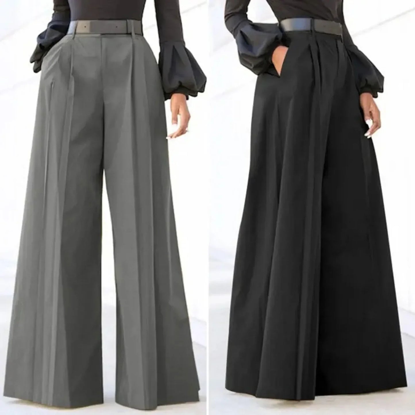 Flared Palazzo Pants For Women Cropped Cotton Linen Comfy Baggy Pants With Pockets Fashion Elegant Party High Waist Trousers