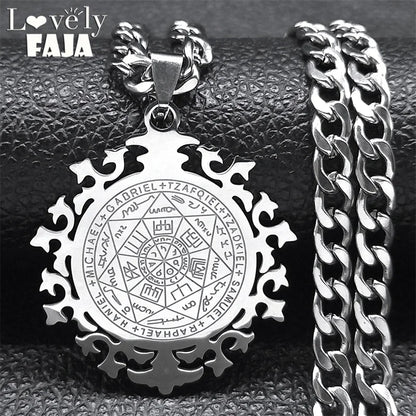 Seven Archangels Amulet Necklace Men Seal of Salomon Talisman Stainless Steel Christian Protection Jewelry Gift Boyfriend N7421S