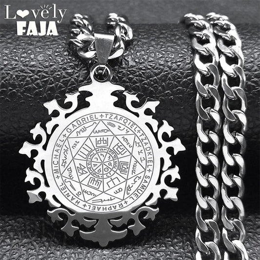 Seven Archangels Amulet Necklace Men Seal of Salomon Talisman Stainless Steel Christian Protection Jewelry Gift Boyfriend N7421S
