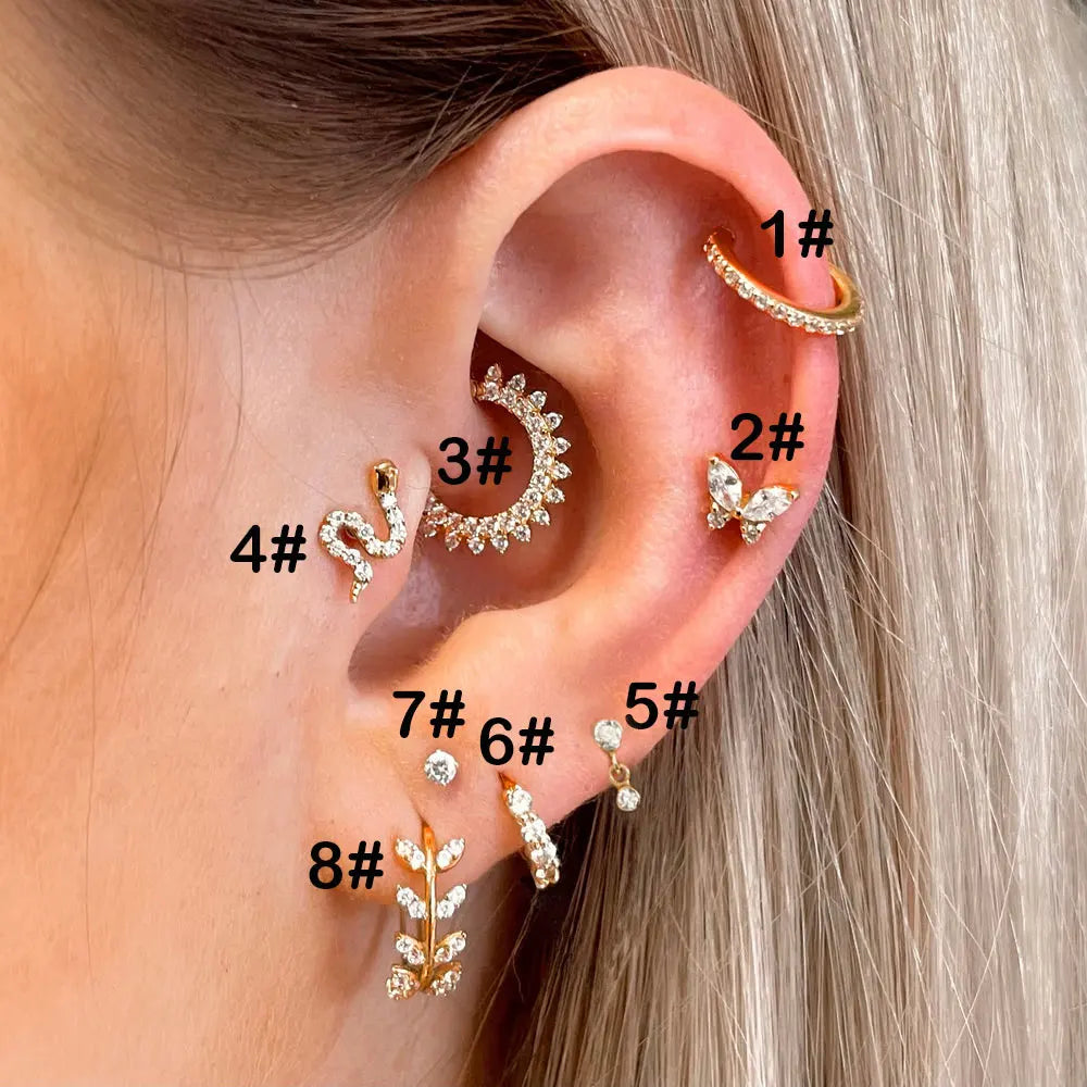 Tragus Piercing Earring For Women Butterfly Snake Daith Piercing Tragus Helix Ear Ring Cartilage Stainless Steel Earrings 1PC