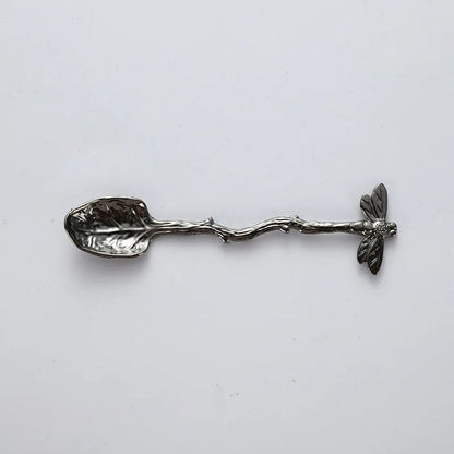 New Retro Coffee Spoon Dragonfly Twig Decorative Stirring Spoon Alloy Leaf Spoon Forest Style Portable Dessert Spoon Tea Spoon