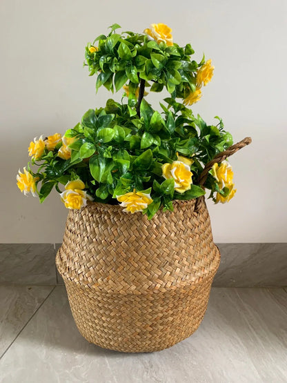 Storage Baskets Straw Wicker Rattan Hanging Flowerpot Seagrass Folding Laundry Baskets Garden Plant Basket Home Decor Pastoral