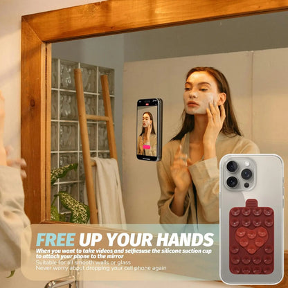 Heart Shape Double Sided Phone Suction Holder, Multi-Purpose Silicone Suction Cup Phone Mount Phone Case Sticky Phone Grip