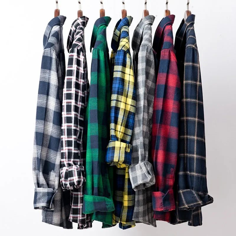 40%cotton fashion korean populasr clothes Casual plaid long-sleeve shirts for men slim fit plain shirt social streetwear tops