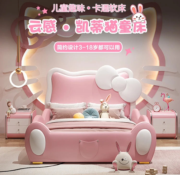 150X200cm Modern Childrens cartoon girl princ ess bed pink queen size bed frame full  double bed complete bedroom furniture