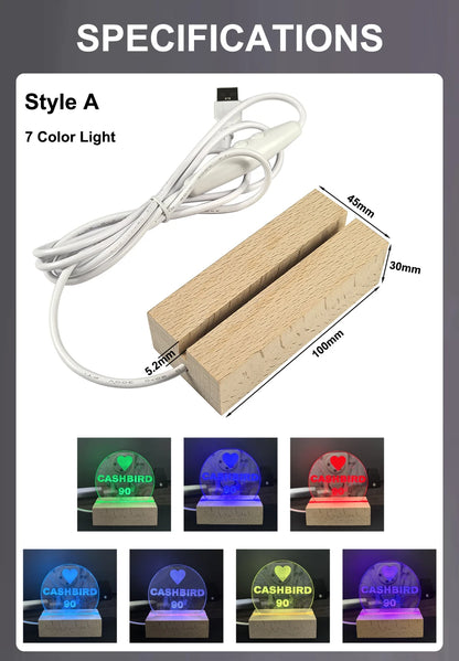 Wood Desktop Decorative Lights Light Base Night Light Wooden Led Usb Display Light Display Stand Lamp Holder Lamp Art Ornament