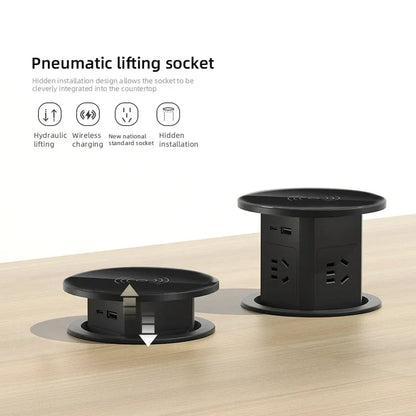 Retractable Pop Up Socket Wireless Charge USB Port US UK AU Universal Automatic Lifting Anti-Pinch Protection Outlet Desktop