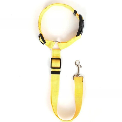 Solid Color Two-in-one Pet Car Seat Belt Nylon Lead Leash Backseat Safety Belt Adjustable Dogs Harness Collar Pet Accessories