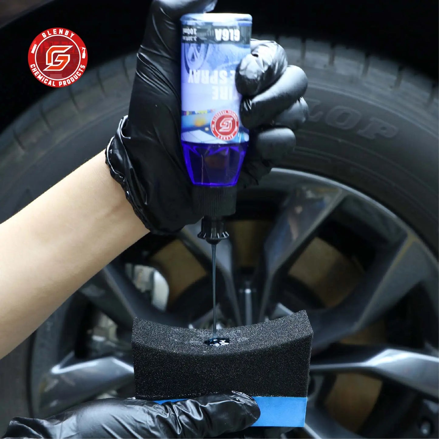 Black Wet Look Tire Shine Dressing -Automotive Clear Coat Tire Dressing for Glossy Wet Tire Look, Vinyl & Plastic, with UV