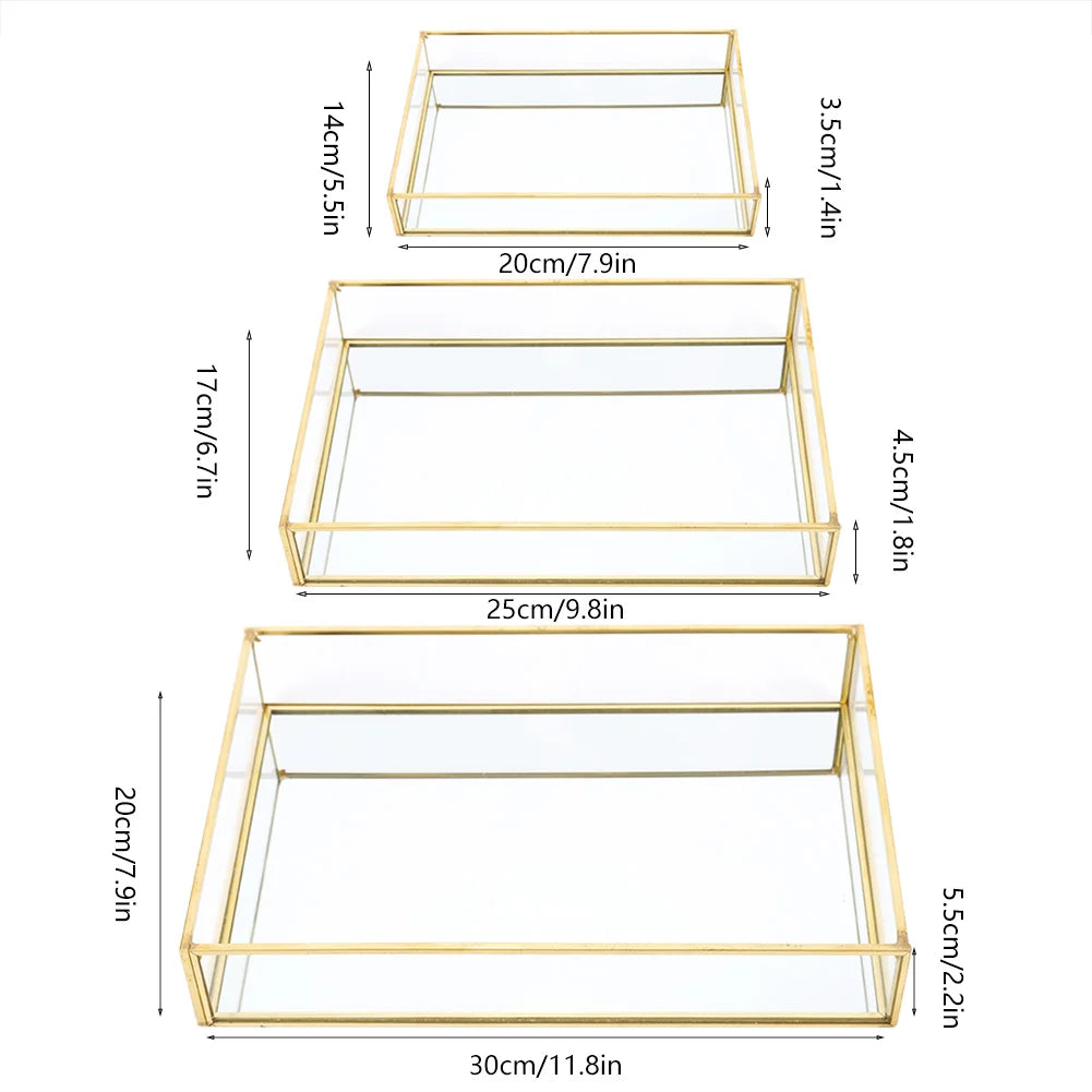 Cosmetics Storage Box Vintage Metal Glass Gold Tray Jewelry Large Capacity Cosmetics Display Boxes for Bedroom Bathroom