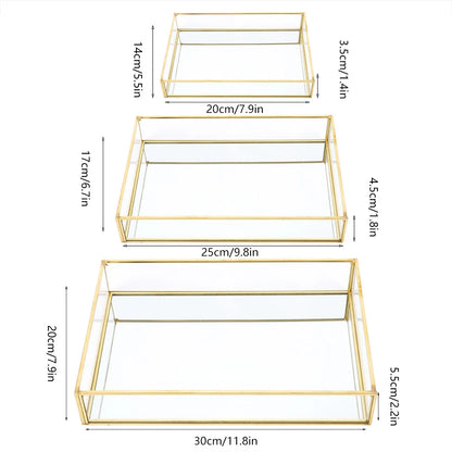 Cosmetics Storage Box Vintage Metal Glass Gold Tray Jewelry Large Capacity Cosmetics Display Boxes for Bedroom Bathroom