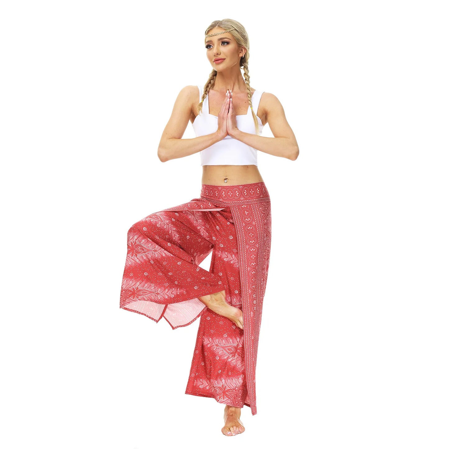 Boho Pants Wide Leg Palazzo Pants with Slits for Women Flowy Hippie Dance Pants,Bohemian Gypsy Yoga Pants