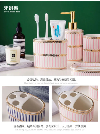 Bathroom Ceramic Five Piece Set Portable Soap Dispenser Mouthwash Cup Bathroom Accessories Set bathroom accessories set
