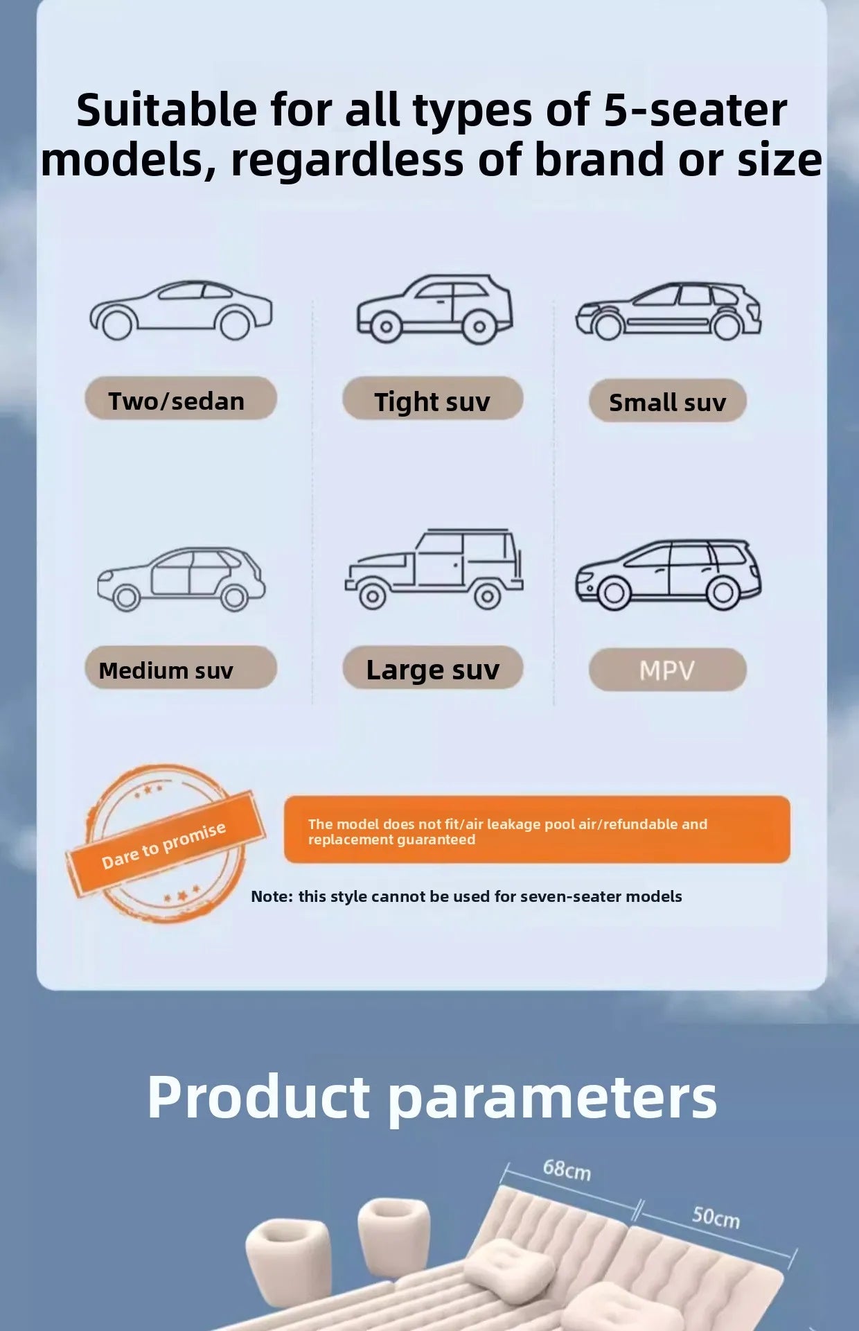 Airbed Household Outdoor Single Double Air Bed Thickened Folding Inflatable Convenient Mattress Sleep Rest for Car SUV Travel