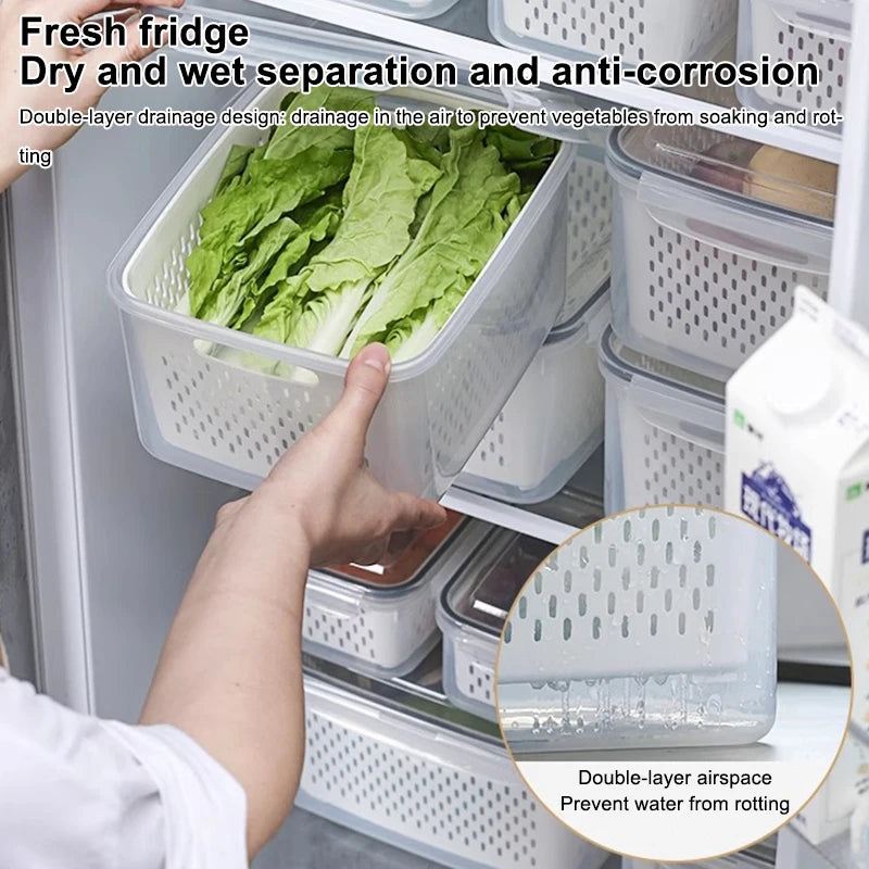 1pcs Refrigerator Storage Box Fridge Organizer Fresh Vegetable Fruit Drain Basket Storage Container Pantry Kitchen Organizer