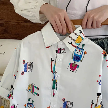 Baby Boys Blouses Toddler Lapel Blouse Kids Long-Sleeved Cotton Tops Full Printed Shirts 2025 Spring Autumn Children's Clothing