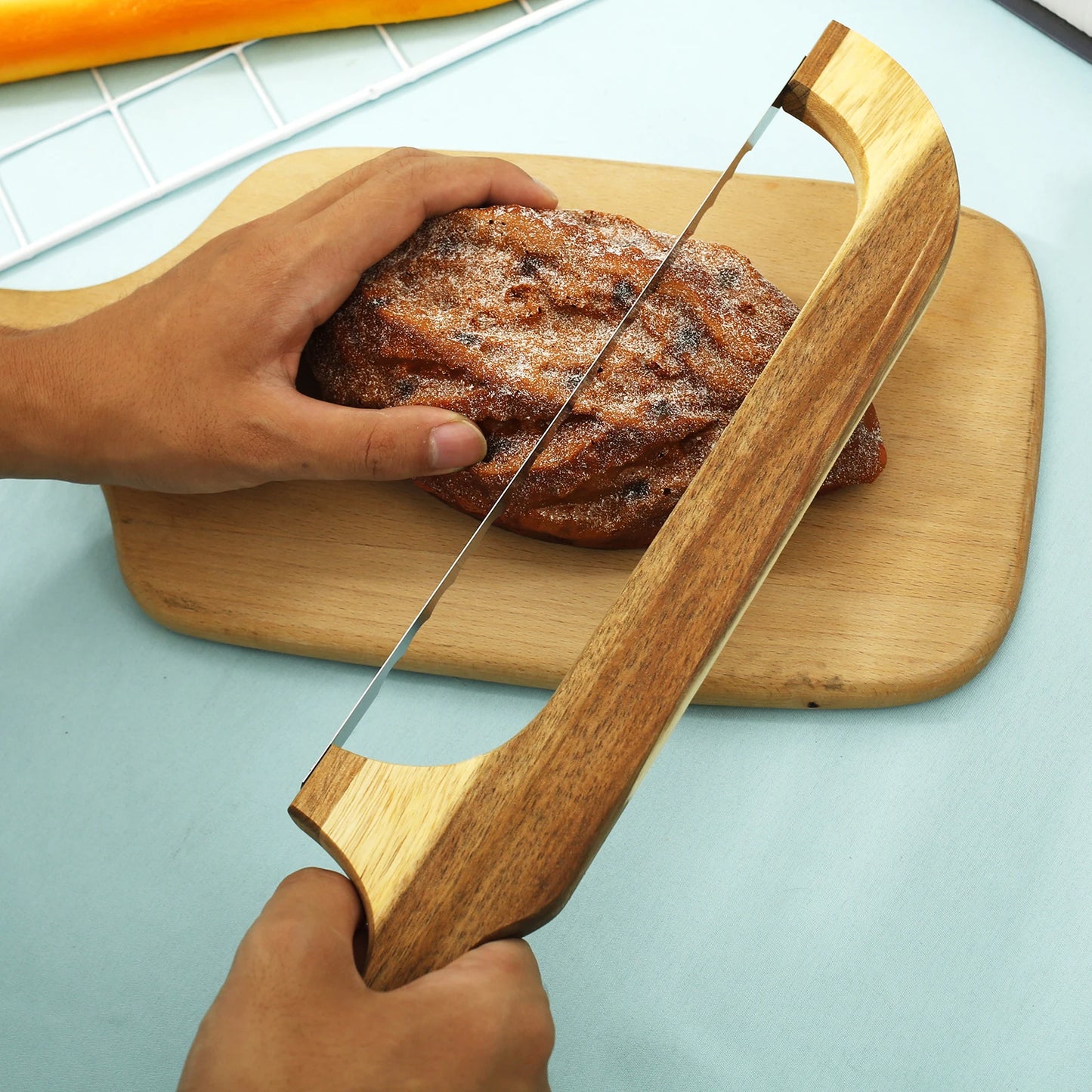 Wooden Bread Bow Cutter Serrated Bagel Cutter Bread Cutter Sourdough Bread Slicer Portable Bread Cutting Tool Kitchen Supplies