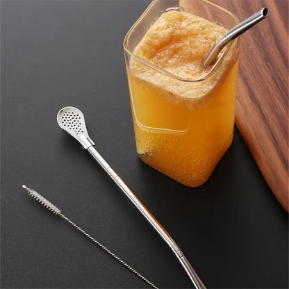 Straw Spoon Multi-purpose Stainless Steel Straw Spoon Juice Milk Tea Spoon Cute Creative Coffee Stirring Spoon