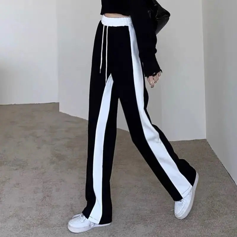 Wide Leg Palazzo Trousers for Women Black White Patchwork Baggy Summer Women's Straight Pants 2024 Korean Style Fashion Loose