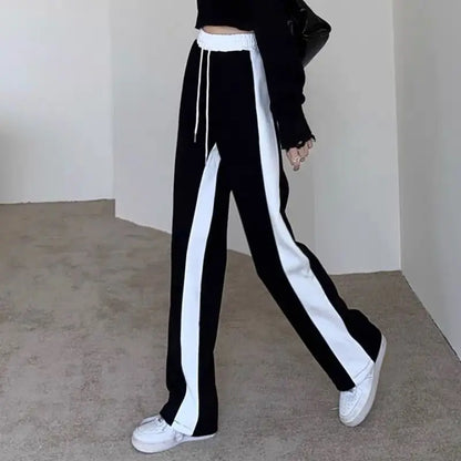Wide Leg Palazzo Trousers for Women Black White Patchwork Baggy Summer Women's Straight Pants 2024 Korean Style Fashion Loose