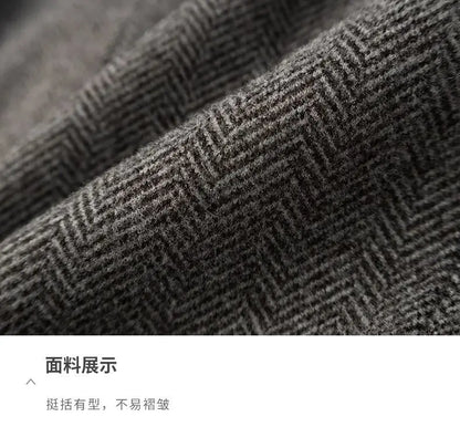 Women's Office Woolen Suit Jacket for women 2025 New Autumn Winter Chic gray Herringbone pattern Suit Female Thick Casual Coat