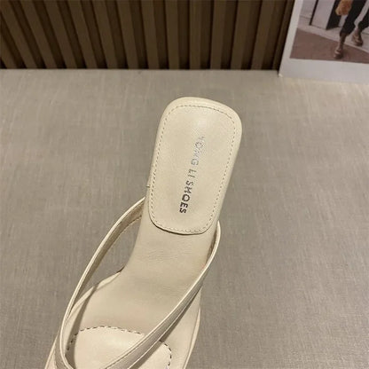 Flip Flops Women Summer Outside New Square Head Slim Heel Sandals Fashion Clip Toe Slippers Women Sandals Pantuflas De Mujer