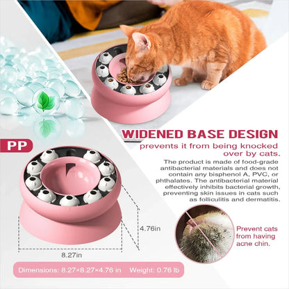 Cat Slow Feeder Raised Cat Dog Food Bowls with Stand Cat Puzzles Feeder Rotating Slow Feeder Non-Slip Food Bowls Slow Eating