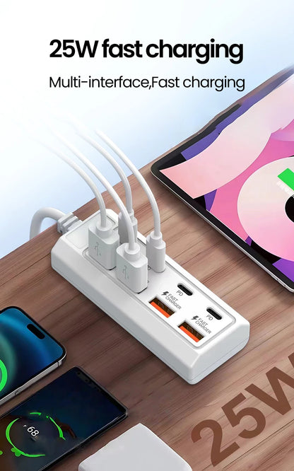8 in 1 USB Electrical Socket 25W Fast Charging Power Outlet Adapter Docking Stations USB Splitter Converter USB Extension Socket