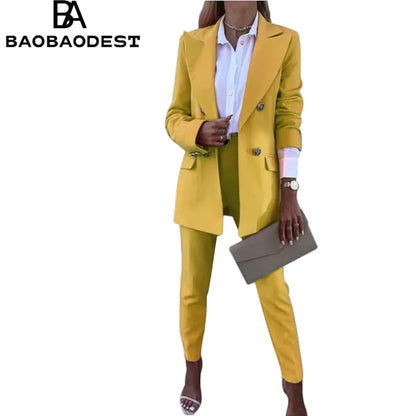 2-Piece Women's Office Suit Set - Elegant Long Sleeve Blazer & Pants, Formal Business Attire, Professional Workwear Collection