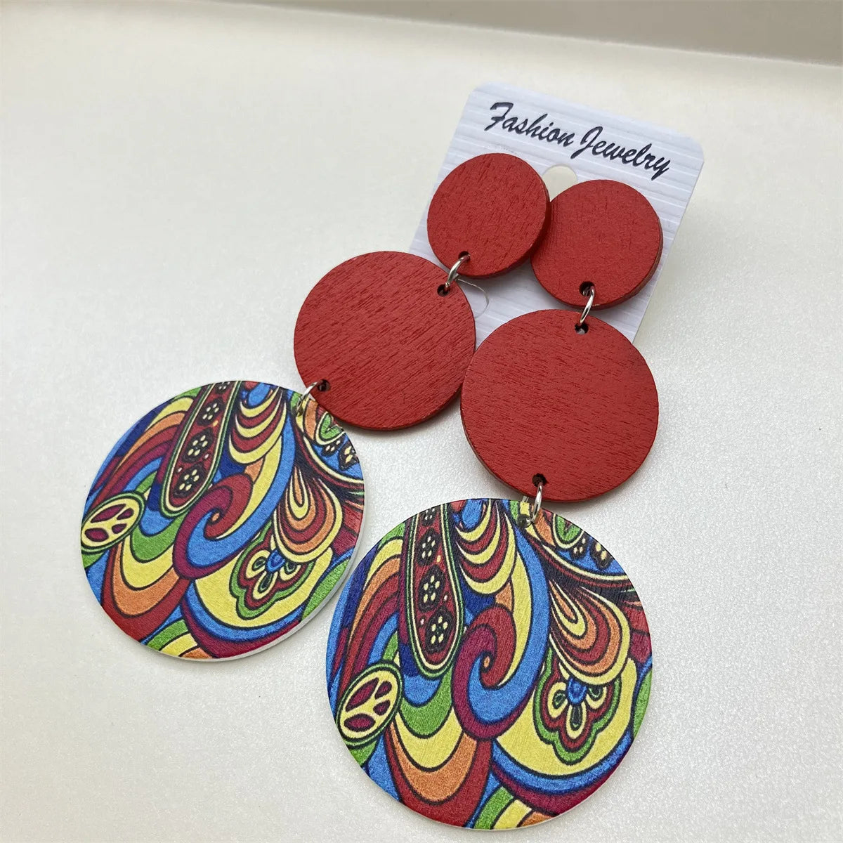 Bohemian Ethnic Big Colorful Painted Wooden Earrings for Women Creative Design Geometric Statement Dangle Earring Female Jewelry