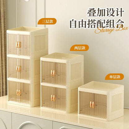 Cosmetics Storage Boxes Multi Layer Flat Cover Design Stationery Storage Shelf Household Dustproof Cosmetics Skincare Organizer