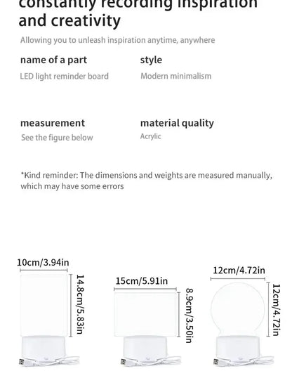 LED Light Note Board USB-Powered with Pen Acrylic Dry Erase Board Clear Desktop Note Message Soft Lights Desk Lamp Gift