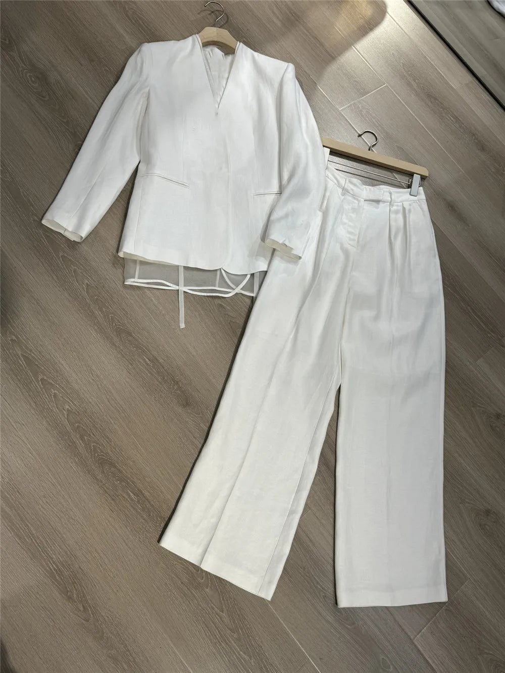 Women's Clothing 2 Piece Set White Suit Coat +High Waisted Wide Leg Pants Elegant  Suit Spring/Summer new