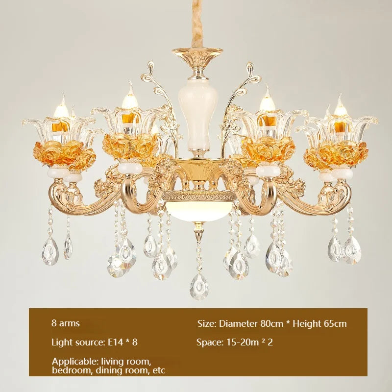 Flower Glass Lampshade Crystal Pendant Lamp Living Room Dining Room Bedroom Hall Villa New Design Hot Sale Decorative Chandelier