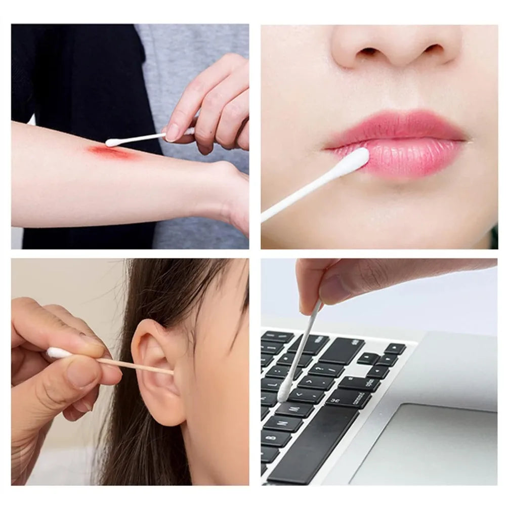 100 Pcs Cotton Swabs Wooden Cotton Sticks Double-Tipped Cotton Buds Chlorine-Free Hypoallergenic Cotton Swabs Makeup Tools