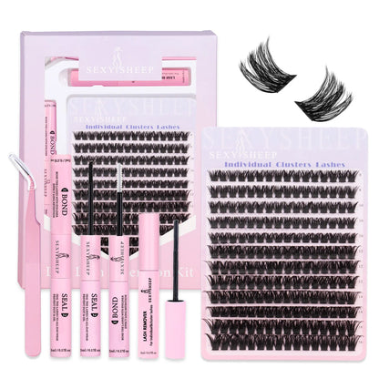 DIY Lash Extension Kit Lash Clusters Eyelash Extension Individual Lashes Kit with Lash Bond & Seal Remover Tweezers