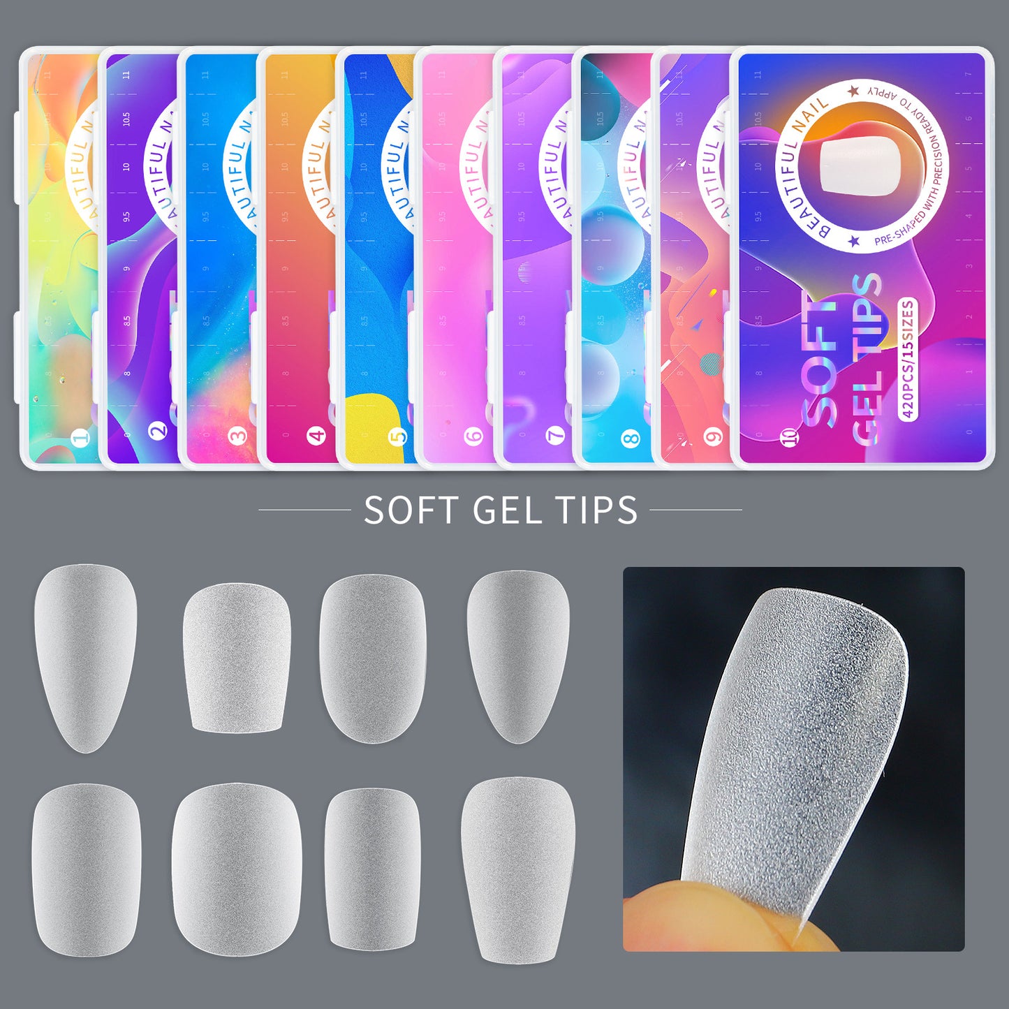 420pcs/box Frosted Version False Nails Press On Acrylic Nails Almond Mixed Size Short Style Ultra Thin Traceless Nail Tips