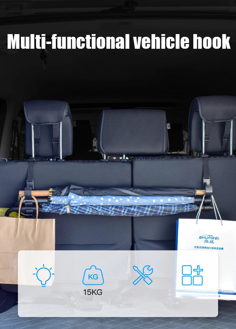2pcs Car Back Seat Hook Multi-function Rear Seat Headrest Hanging Hook Umbrella Holder Seat Back Storage Interior Organizer