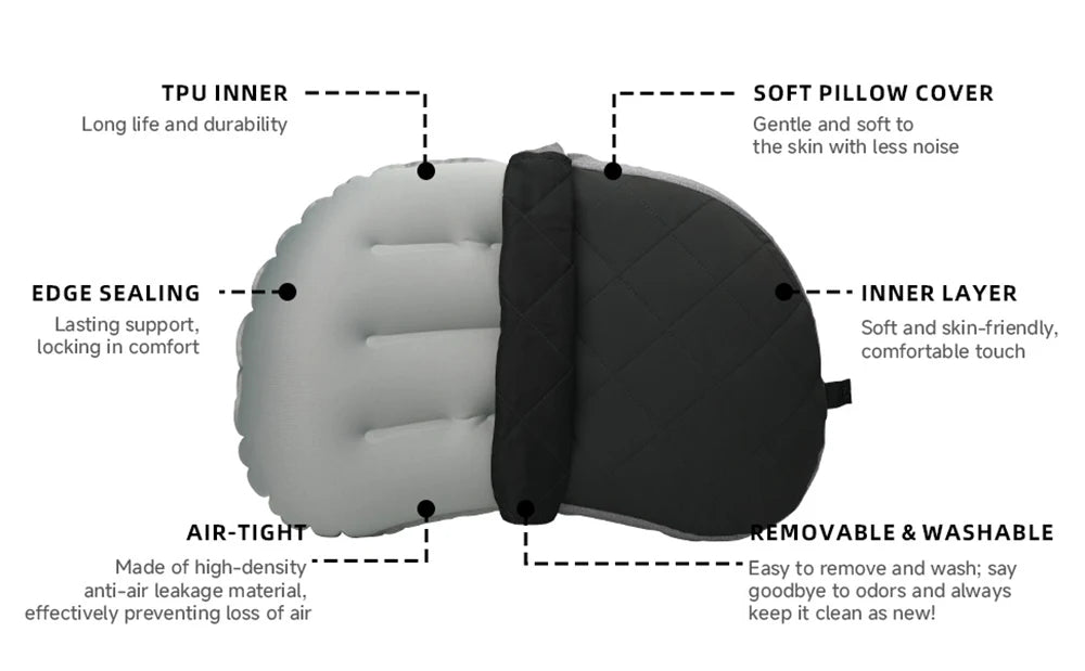 Inflatable Camping Pillow with Removable Washable Cover,Travel Pillow for Neck Support,Hiking,Backpacking,Office,Airplane,Car