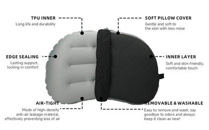 Inflatable Camping Pillow with Removable Washable Cover,Travel Pillow for Neck Support,Hiking,Backpacking,Office,Airplane,Car